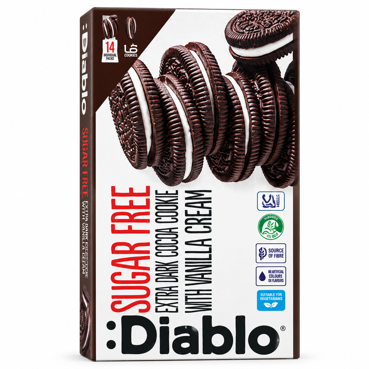 Diablo Sugar Free Extra Dark Cocoa Cookies Wth Vanilla Cream 176Gm · Default Title