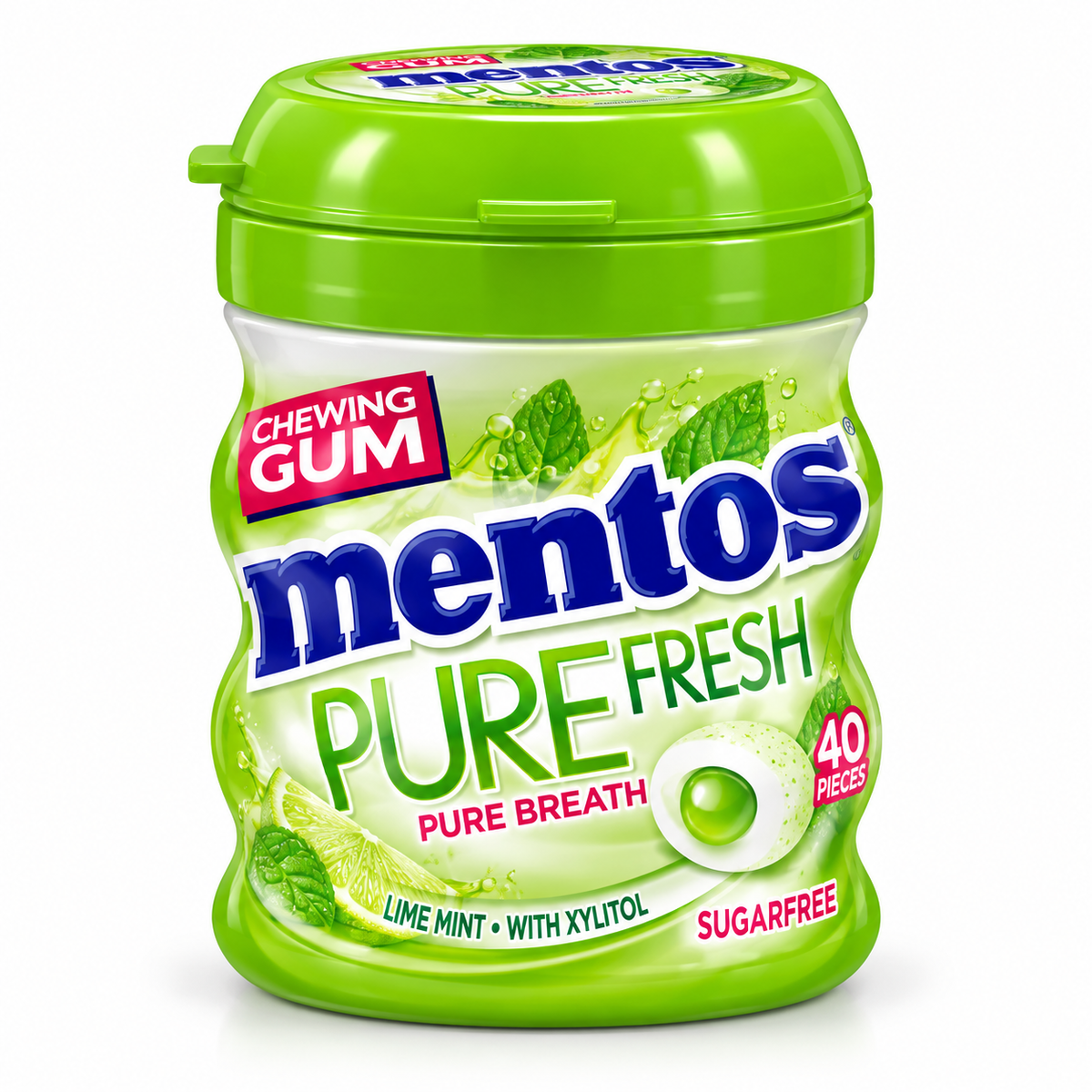 Mentos Pure FreshBreath Lime Mint Chewing Gum Jar 60Gm Green · Default Title